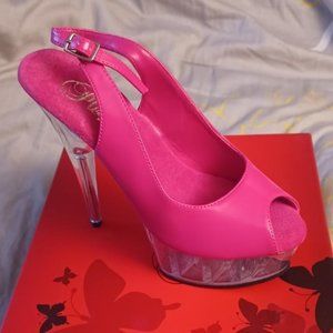 NEW Pleaser Hot Pink Clear Platform Stilettos Delight 7M